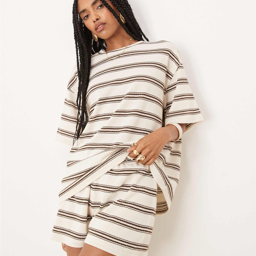 ASOS Tee & Shorts Set | XS | Chocolate Strip | NWT
